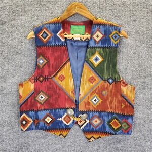 Vintage Wraps Vest Womens Large Southwestern Aztec Tapestry Western Made USA